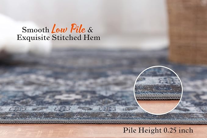 Rugland 2'6x8' Runner - Stain Resistant Entryway Rug, Anti Slip Backing Hallway Runner Rug, Vintage Tribal Area Rugs (TPR07-Navy, 2'6x8')