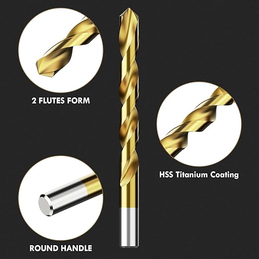 99Pcs Titanium Drill Bit Set, 135 Degree Tip HSS Drill Bit Kits, Sizes from 1/16" to 3/8" for Drilling Soft Metal, Aluminum, Copper, Wood and Plastic, with Plastic Indexed Case for Storage