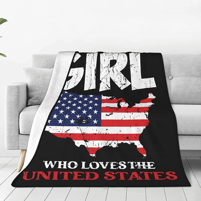 American Girl Throw Blanket Just A Girl Who Loves United States Decor Blanket Super Cozy Plush Lightweight Soft Plush Flannel Fleece Blanket Gifts for Girls Boys Kids Women for Sofa Bed Couch 50"X60"