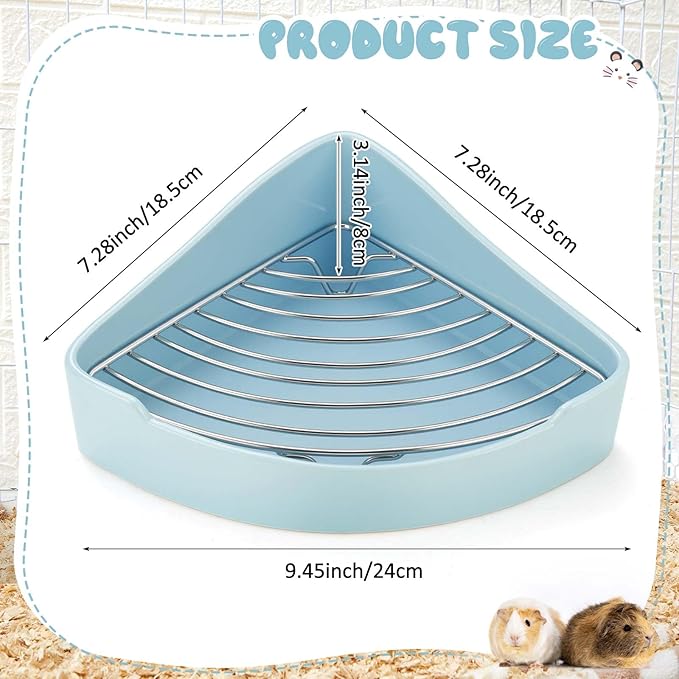 Eccliy Ceramic Corner Litter Box for Small Pets, Tip-Proof, Chew-Resistant, Triangle Potty Trainer Pet Pan for Ferret, Guinea Pig, Rat, Bunny, Chinchilla, Hedgehog, Sugar Glider, Hamster(Sky Blue)