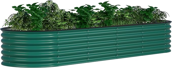 MUPATER 17" H Galvanized Raised Garden Bed, 8x2FT Raised Garden Bed Outdoor for Vegetables, Raised Garden Bed Kit, 9-in-1 Metal Planter Boxes Outdoor for Plants Flowers, Green