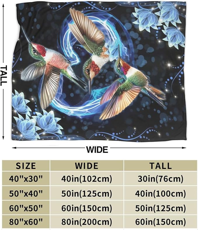 Hummingbird Blanket Super Cozy Soft Hummingbird Throw Blanket Warm Plush Fluffy Hummingbird Stuff Gifts for Women Girls Fleece Flannel Gift Blankets for Kids Adults 80"X60"