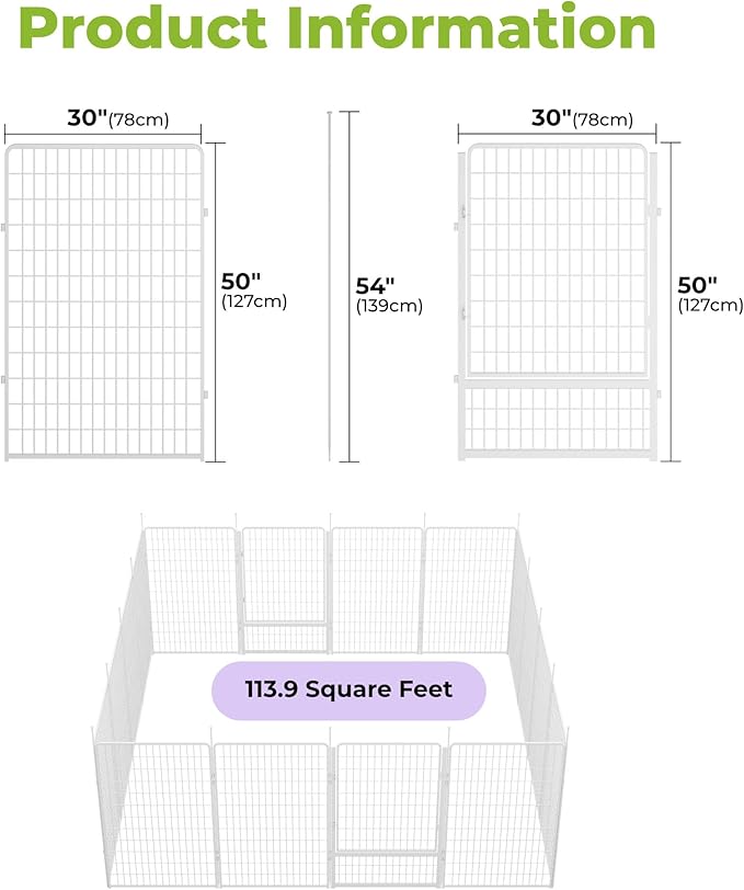 Decorative Garden Fence with Gate 50 in(H) x 40.9 ft(L) 16 Panels, Heavy Duty Metal Animal Barrier Fence for Yard, Flower Bed Fencing, Garden Border Fence, Easy Set Up, White