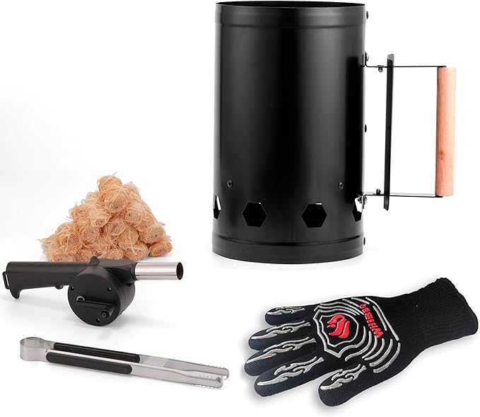 WILLBBQ Charcoal Chimney Starter, Heavy Duty Premium Chimney Starter for Charcoal Grills BBQ Accessory with Heat Resistant Wooden Handle for Outdoor Grill Camping (Dark Black)