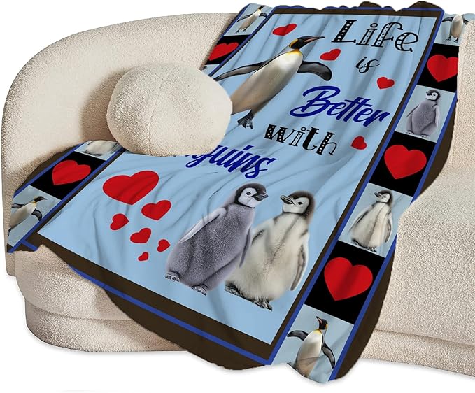 Penguin Blanket Decor Gifts for Penguin Lover Flannel Fleece Fuzzy Throw Blanket Soft Warm Cozy Plush Animal Blanket for Bed Couch Living Room Stuffed Decoration for Kids Adult 80"x60"