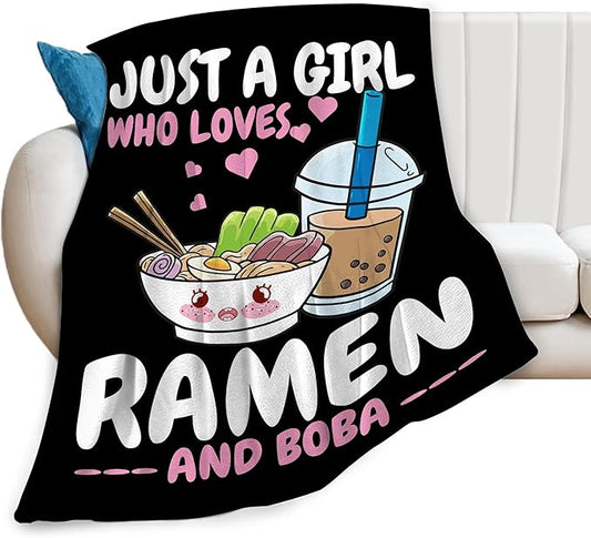 Ramen Blanket Just A Girl Who Loves Ramen and Boba Throw Blanket Super Warm Soft Plush Lightweight Fleece Flannel Ramen Noodles Blanket Gifts for Girls Baby Kids Women for Sofa Couch Bedding 40"X50"