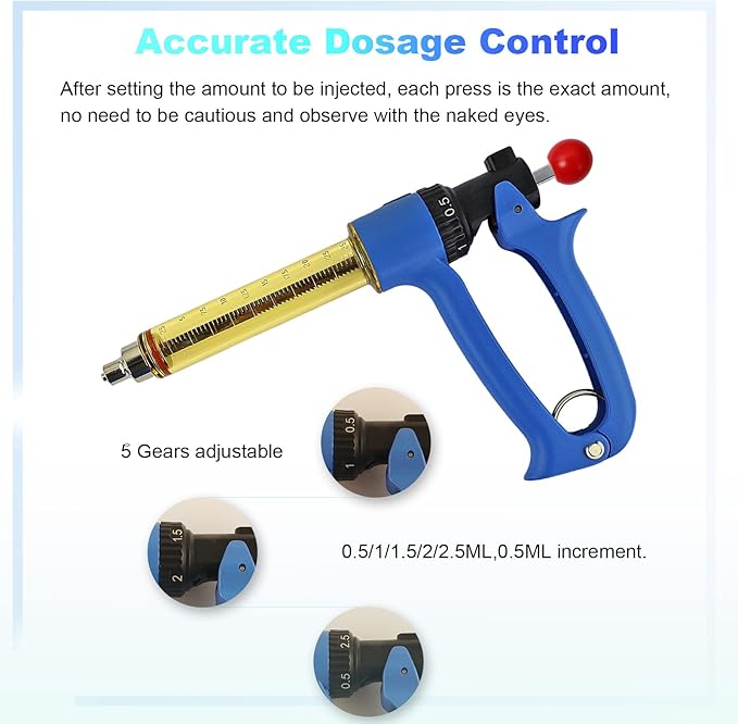 25ML Semi Automatic Livestock Syringe, with Extra 3 Colored Piston Rod Knobs, Adjustable Continuous Repeating Luer Lock Syringe for Cattle Cow Goat Sheep Pig
