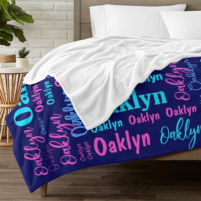 Custom Blanket with Name Personalized Blankets for Kids Adult Boys Girls Flannel Monogrammed Customized Blankets Throw (30''x40'')