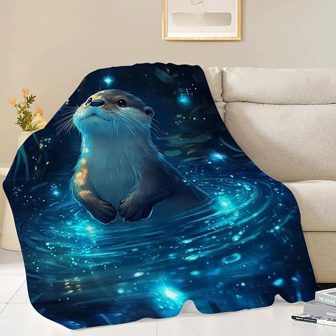 Otter Blanket, Sea Otter Throw Blanket, Teal Gifts Blankets Stuff Fleece Flannel Plush for Girls Women Men Boys Lovers Adults Soft Bedding Gift for Sofa Bed Office Home Decor 60"x50"