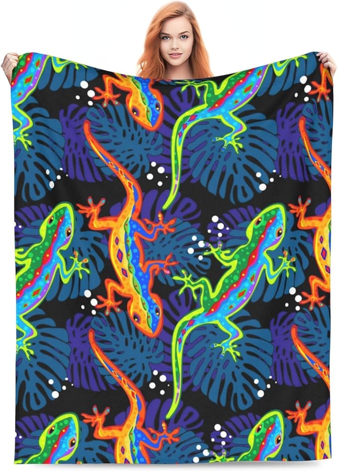 Lizard Throw Blanket Lizard Palm Decor Blanket Super Cozy Plush Lightweight Soft Plush Flannel Fleece Blanket Gifts for Reptiles Lover Girls Boys Kids Women Men for Sofa Bed Couch 40"X50"