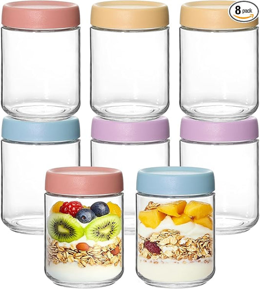 KEYWING 8-Pack 16oz Glass Overnight Oats Containers – Wide Mouth Mason Jars with Airtight Lids, Ideal for Chia Pudding, Oatmeal, Yogurt, Snacks & Meal Prep