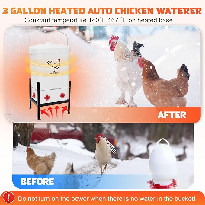 3 Gallon Heated Chicken Waterer for Winter Automatic Chicken Water Heater,Adsjustable Height Anti-Freezing Poultry Watering System，White 9 in x 7.1 inch x 13.7in