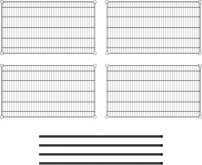 Commercial NSF Listed Black Epoxy Stationary Wire Shelving Kit 24" x 42" x 54", with 4 Shelves Perfect for Warehouse, Walk-in Refrigerator, Freezer, Grocery Store, Restaurant, Dishroom