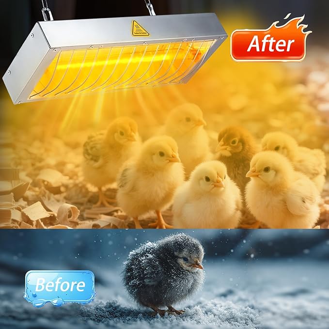600W Heat Lamp for Chickens, Large Chicken Coop Heater, Adjustable Temp and Height, No Assembly Brooder Heater for Chicks Pets Livestock, 1 Pack