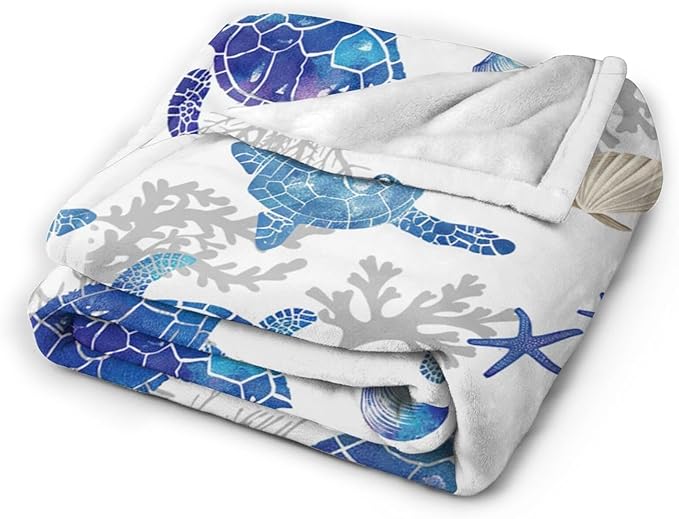 Sea Turtle Blanket Ocean Throw Blanket Soft Warm Cozy Fuzzy Plush Turtle Throw Blanket Gifts for Girls Women Sea Turtle Lightweight Fleece Flannel Gift Blankets for Kids Adults 50"X60"