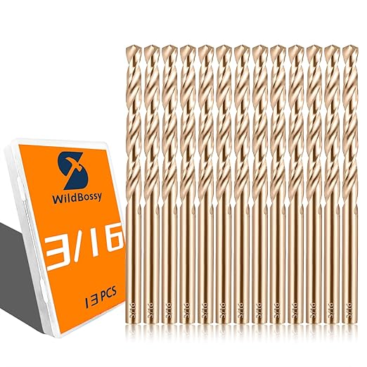 Cobalt Drill Bit Set 3/16" - 13PCS, M35 Twist Drill Bits Straight Shank, 3/16" High Speed Steel Drill Bits for Drilling in Hard Metal, Stainless Steel, Cast Iron