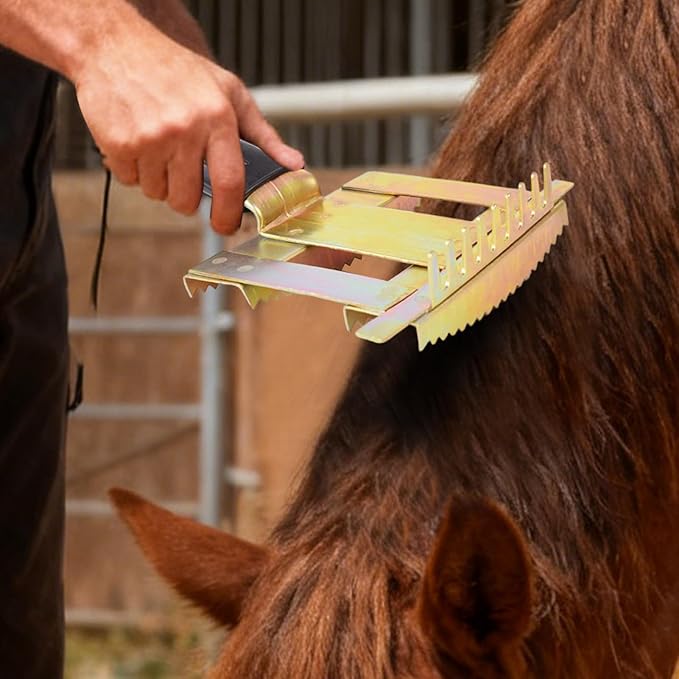 Equine Care Dematting Brush - Heavy Duty Livestock Groomer, Soft Bristle Scratching Tool, Efficient Animal Hair Removal, Ergonomic Handle Design, Portable Farm Stable Accessory | Horse Cattle Goat