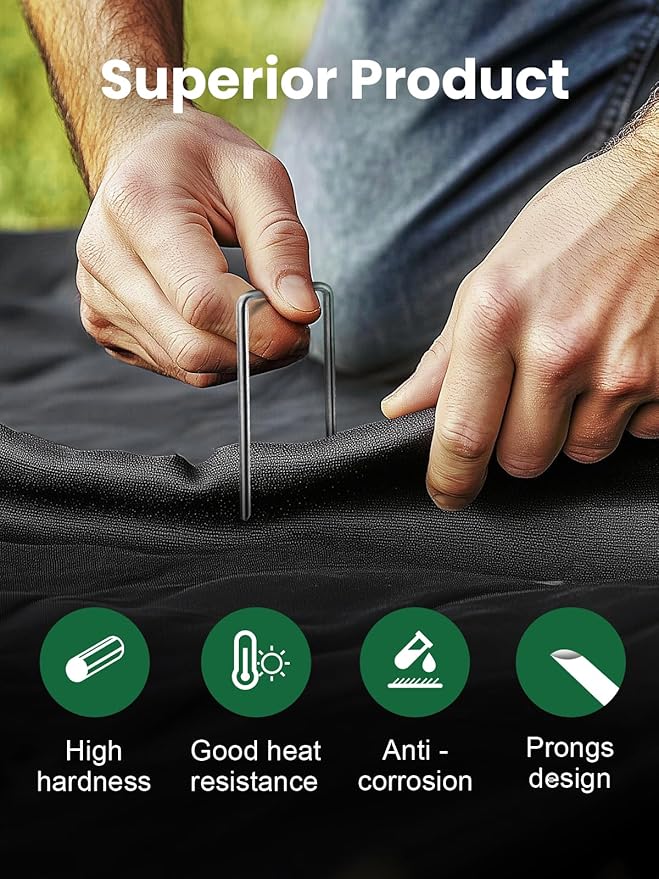 GROWNEER 4 Inch 50 Pack Landscape Staples Heavy Duty 11 Gauge Galvanized Steel Garden Stakes Staples Securing Pegs for Securing Weed Fabric Landscape Fabric Netting Ground Sheets and Fleece