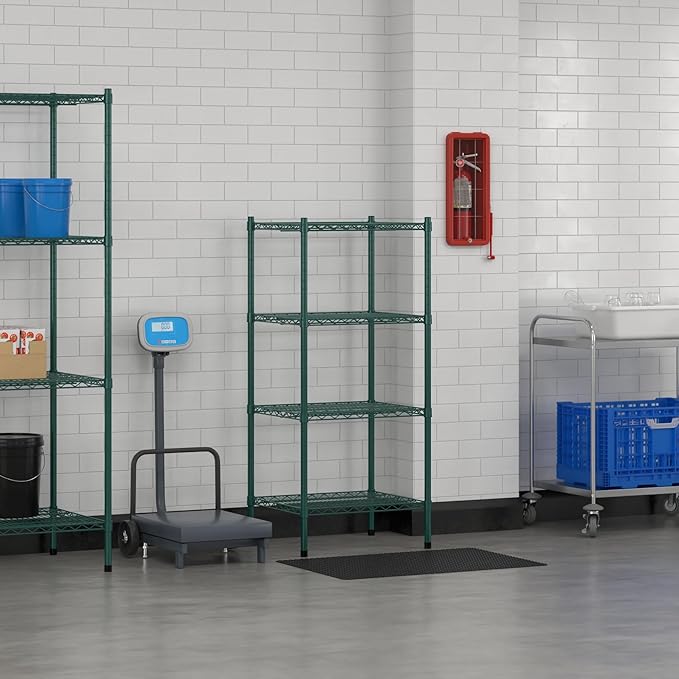 Commercial NSF Listed Green Epoxy Stationary Wire Shelving Kit 21" x 24" x 54", with 4 Shelves Perfect for Warehouse, Walk-in Refrigerator, Freezer, Grocery Store, Restaurant, Dishroom