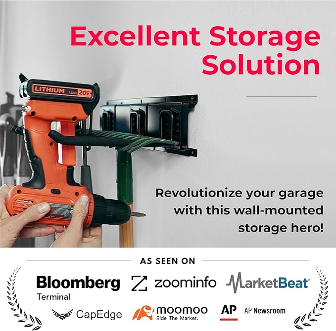 TIDYME Garage Tool Organizer Wall Mount - 96 inches - Sturdy Storage Rack with Adjustable Hooks, Anti-Rust - Easy Installation, 600lbs Capacity - Garden Tool Organizer (06 Racks & 12 Hooks)