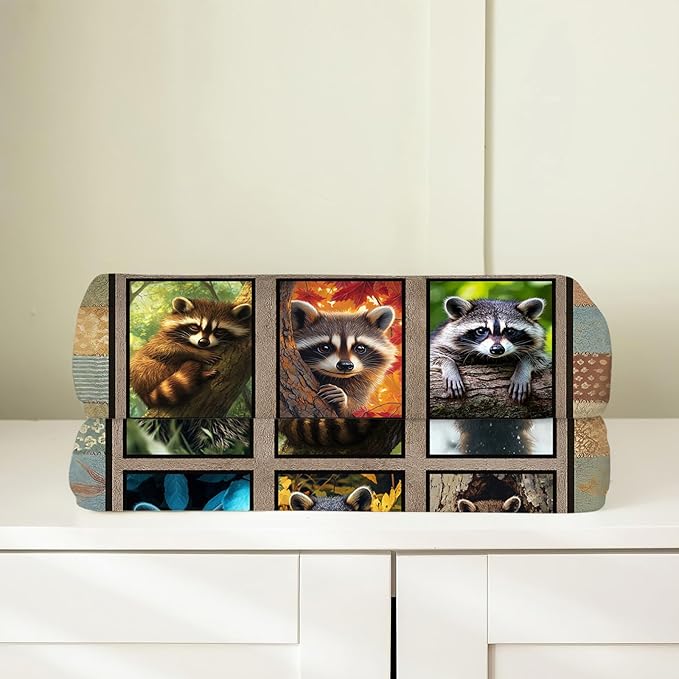 Raccoon Blanket, Cute Animal Throw Blanket, Raccoon Gifts Blankets Stuff Fleece Flannel Plush for Girls Women Men Boys Lovers Adults Soft Bedding Gift for Sofa Bed Office Home Decor 80"x60"