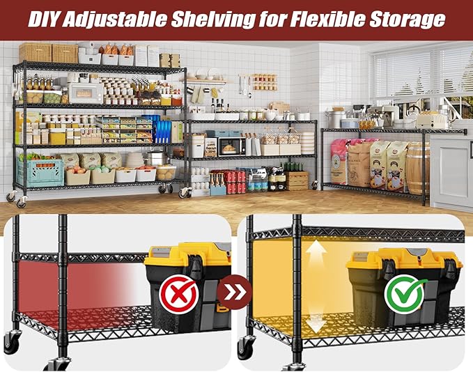 PrimeZone 60" W x 24" D x 76" H Heavy Duty Wire Storage Shelves with Wheels, 4 Tier Adjustable NSF Certified Garage Shelving Unit, Rolling Metal Organizer Shelf Rack for Warehouse, Pantry, 2 Packs