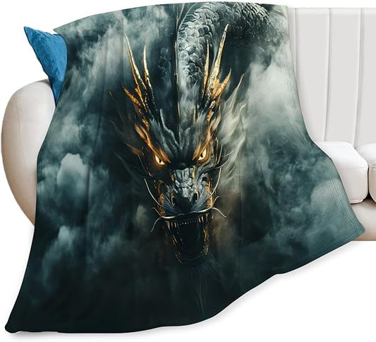 Tijuboni Chinese Dragon Throw Blanket Black Dragon Gifts for Men Women Girls Boys Kids Adults Soft Flannel Fleece Blanket for Couch Sofa Bed Home Decor 50"x60"