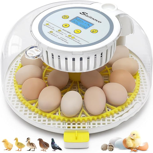 18 Egg Incubator,Automatic Turning,Egg Candler,Air Vent, Hatching Chicken Duck Quail Bird,Poultry Incubator for Hatching Chick (Grey-Yellow)
