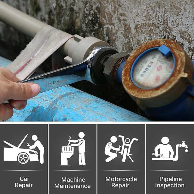 MAXPOWER 1-1/4 Inch Combination Wrench, Industrial Grade Spanners with 12 Point Box End, Durable Chrome Vanadium Steel with Off Corners Design, 15 Degree Offset - SAE