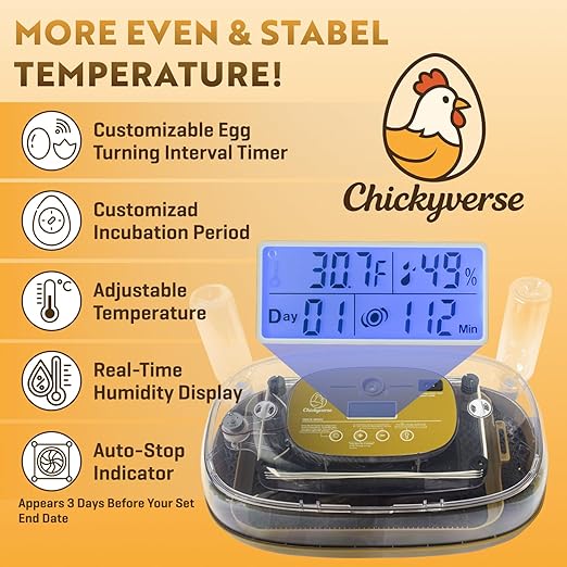 Egg Incubator For Hatching - 24-48 Eggs Capacity - Automatic Egg Turner & Adjustable Timer - Humidity & Temperature Control - High Efficiency Poultry Hatcher for Chicken, Duck, Quail, Bird