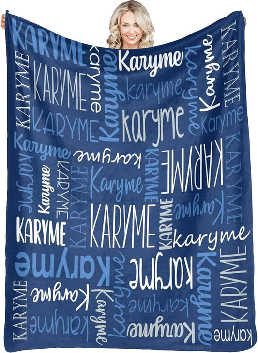 Personalized Blankets with Names Baby Gifts for Girls Boys Custom Soft Fleece and Sherpa Name Blanket for Kids and Adults Birthday for Daughter Son Granddaughter Grandson (Dark Blue)