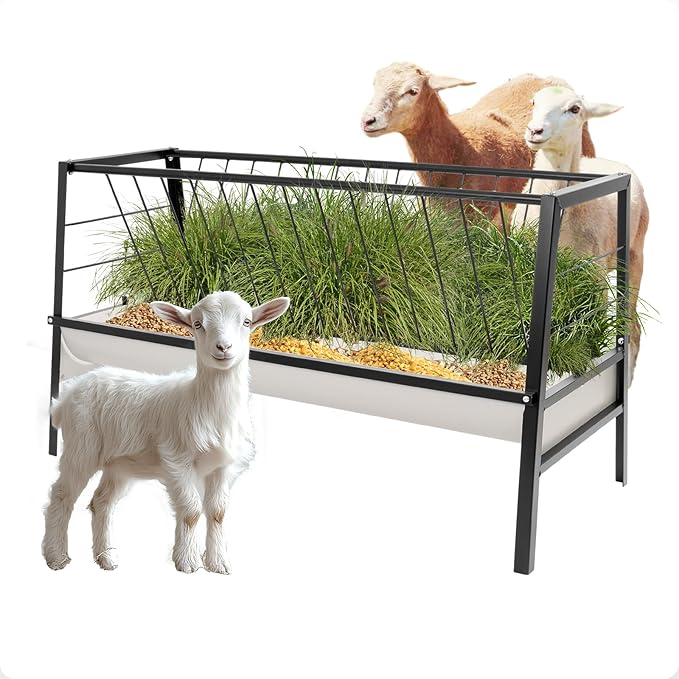 Pasture Hay Feeder 2 in 1 55 Gallon Livestock Feed Trough with 22 Gallon Feed Pan Hay Grain Livestock Feeder for Sheep, Calf, Cow and Horse