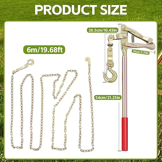 Heavy-Duty Chain Link Fence Stretcher Tool,with 19.7FT Chain-2200lbs Fence Stretcher Tensioner, Fence Tensioner and Repair Tool for Barbed Wire, Farm Fencing, Ranch, and Fence Repair