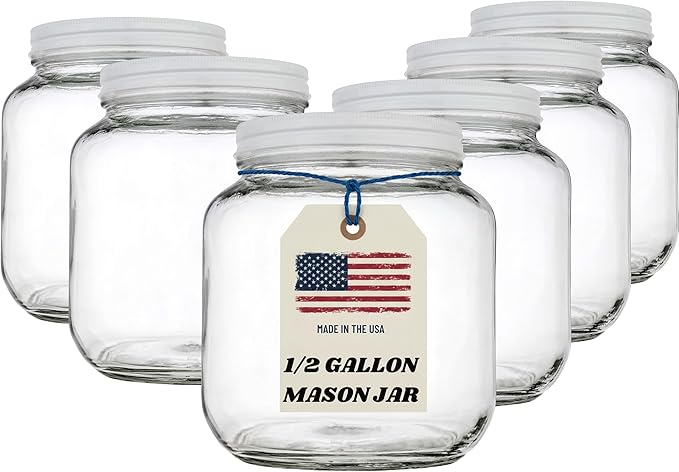 Half Gallon Glass Mason Jar Wide Mouth with Airtight Metal Lid - Safe for Fermenting Kombucha Kefir - Pickling, Storing and Canning- BPA-Free Dishwasher Safe- By Kitchentoolz - Made in USA(6)