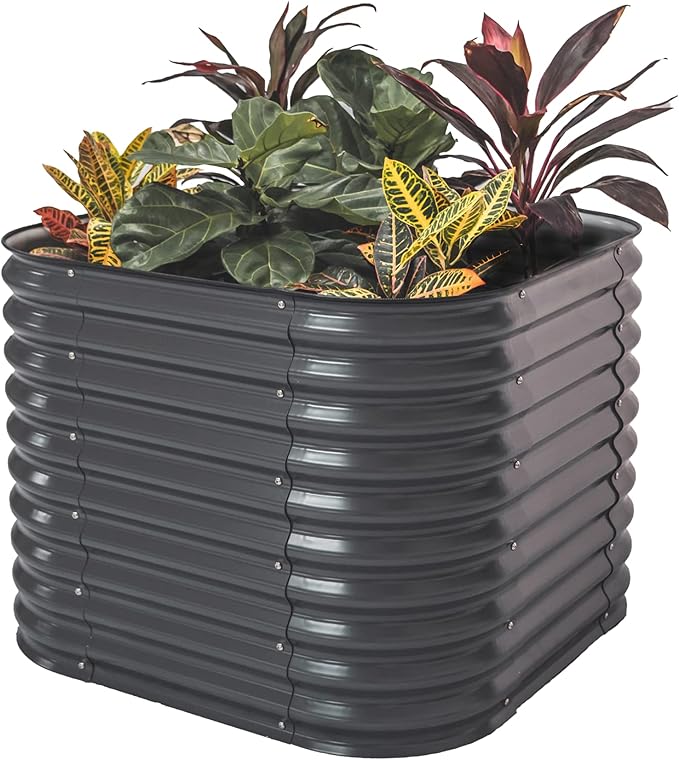 32" Extra Tall Raised Garden Bed Kits, 3.5 x 3.5 x 2.7ft Raised Planter Box Outdoor, 2 x 5 x 2.7ft Deep Root 4 in 1 Modular Metal Raised Beds for Gardening Vegetables Flowers Fruits - Modern Gray