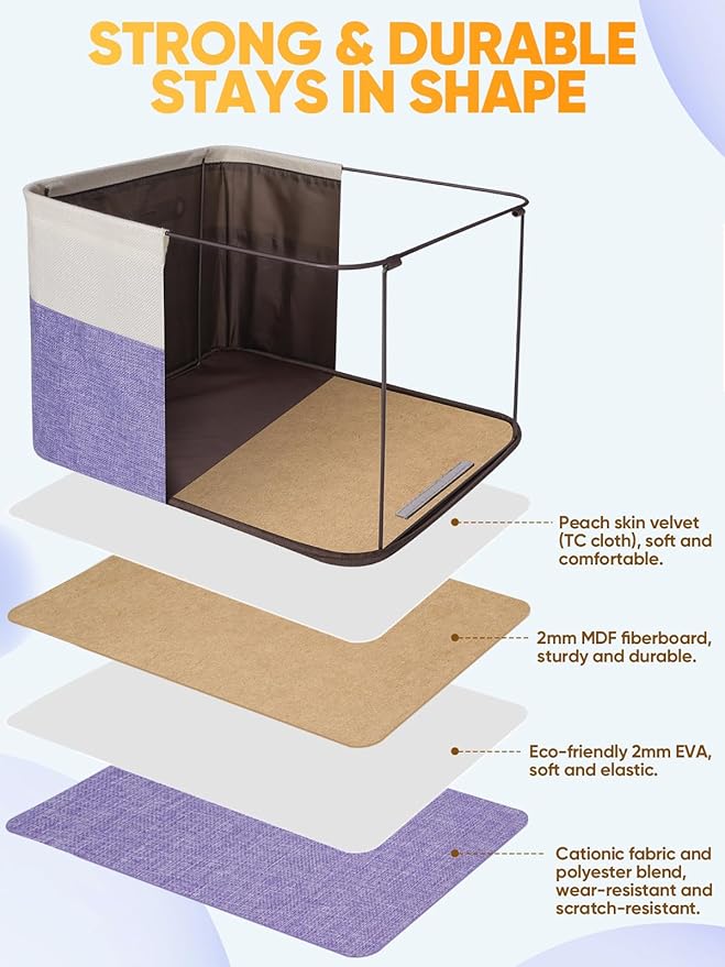 BALEINE 4 Pack Fabric Storage Bins for Shelves, Linen Storage Baskets for Organizing, Decorative Closet Bins for Clothes, Home (Lavender, 14''x10''x8.5'')