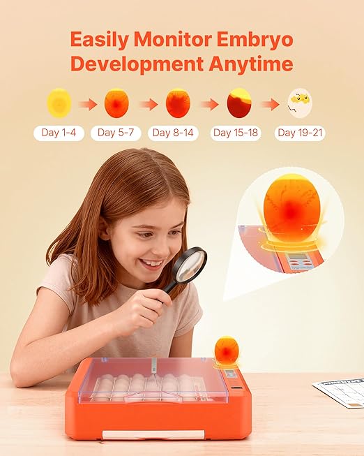 VEVOR 36 Egg Incubator, Automatic Egg Turner with LED Candler & Water Tray, Temperature & Humidity Control, 360° View Clear Window, Poultry Eggs Incubators for Hatching Chicks Ducks Goose Quails