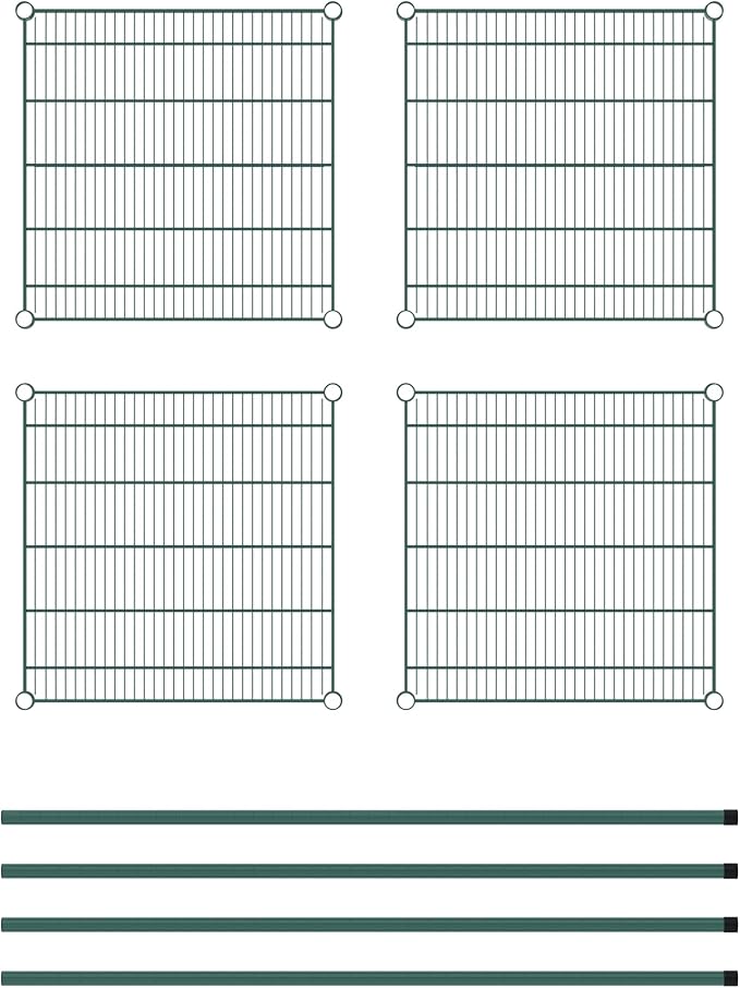 Commercial NSF Listed Green Epoxy Stationary Wire Shelving Kit 24" x 24" x 54", with 4 Shelves Perfect for Warehouse, Walk-in Refrigerator, Freezer, Grocery Store, Restaurant, Dishroom
