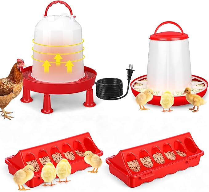 4 Pack 6l Heated Chicken Waterer for Winter Poultry Feeder Poultry Heated Constant Temperature Fountain with Leg Support for Chicken Coop Chicks Birds Duck Pigeon Farm Supplies