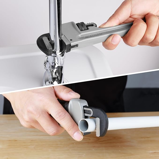 DURATECH 8-inch Heavy Duty Aluminum Straight Pipe Wrench, Adjustable Plumbing Wrench, Drop Forged, Exceed GGG standard