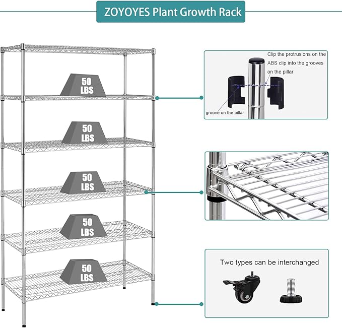 Indoor Greenhouse 6-Tier Plant Rack with Cover, 5 T8 Grow Lights, Thermometer & Timer – Seedlings, Flowering, Herbs & Vegetables, Indoor Gardening, Easy Assembly 29.8" L x 13.9" W x 71.8" H