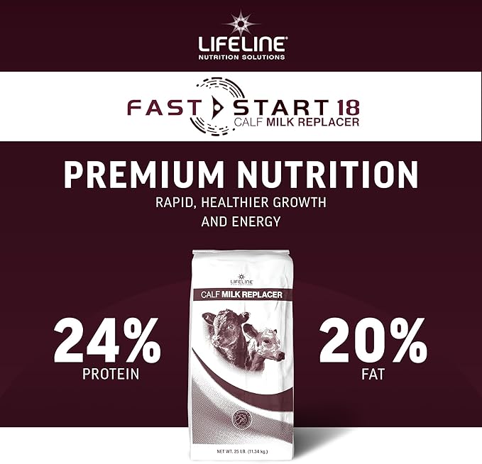 ANNUSO LIFELINE Fast Start 18 Calf Milk Replacer 24:20, 25lb Bag - All-Milk Formula with LifePulse & Gammulin - Immune, Gut & Respiratory Support - No Artificial Flavors, Easy Mix for Calves
