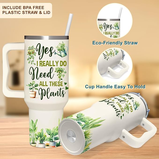 Gardening Gifts For Women - Gifts For Gardeners Woman - Christmas, Birthday, Mothers Day Gift For Gardeners, Plant Lady Gift - 40Oz Tumbler With Handle & Straw