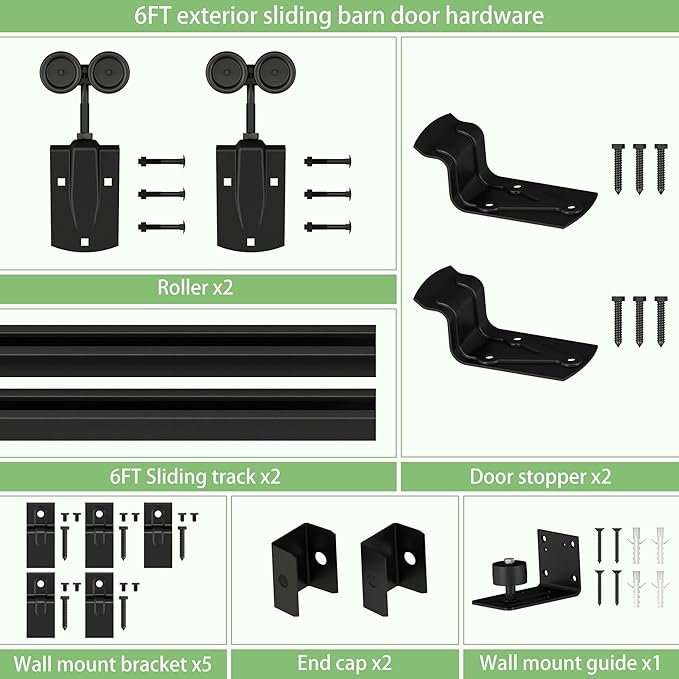 6FT Black Box Rail Exterior Sliding Barn Door Hardware Track Kit, Heavy Duty Barn Door Track Set, Wall Mount Outdoor Weatherproof Single Barn Door Hardware with 5 Track Brackets(No Doors）