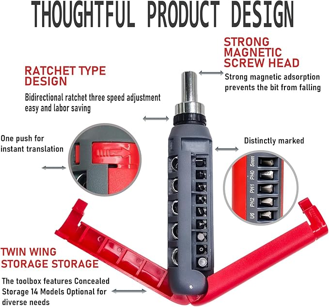 Magnetic Ratcheting Screwdriver Set, 48-Tooth Ratcheting Screwdriver Set with Multipurpose Handle Holding Up To 47 Bits with Phillips Slotted Hex Torx Bits, for Small Spaces for Small Spaces