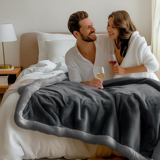 Waterproof Blanket Twin Size - Sherpa Fleece Reversible Throw, Soft Warm Leak-Proof Bed & Couch Protector for Kids, Pets & Everyday Spills (Charcoal Grey/Silver Grey, 65x90