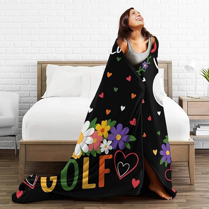 Golf Fleece Blanket Sports Golfing Throw Blankets for Girls Women Golfers Super Soft Warm Flannel Throws Gifts for Kids Adults Cozy Fuzzy Plush Stuffed Couch Bed Bedding Decor 60"X50"