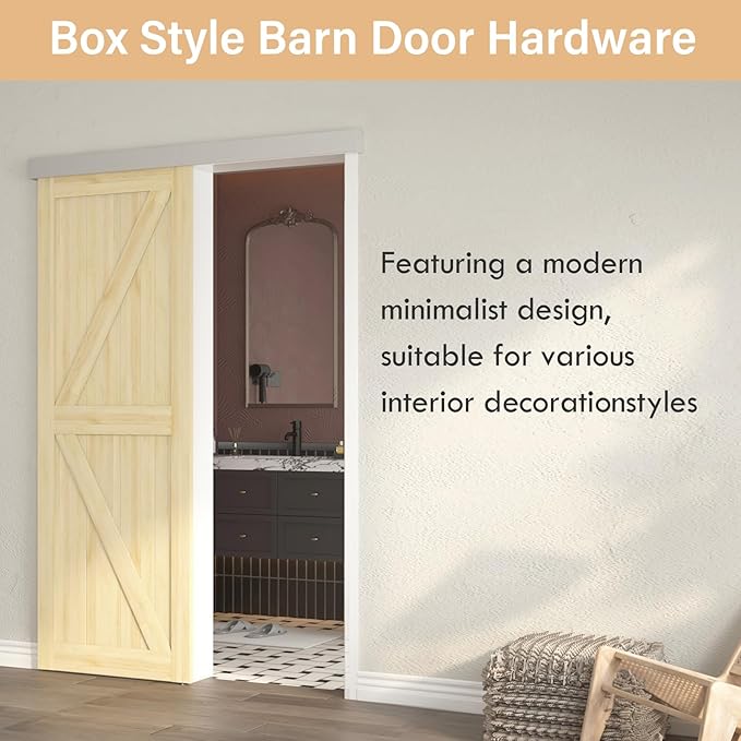 5FT Sliding Barn Door Hardware, Low Clearance Aluminium Alloy Box Rail Hardware for Wooden Barn Door, Interior Barn Door Track, Easy to Install