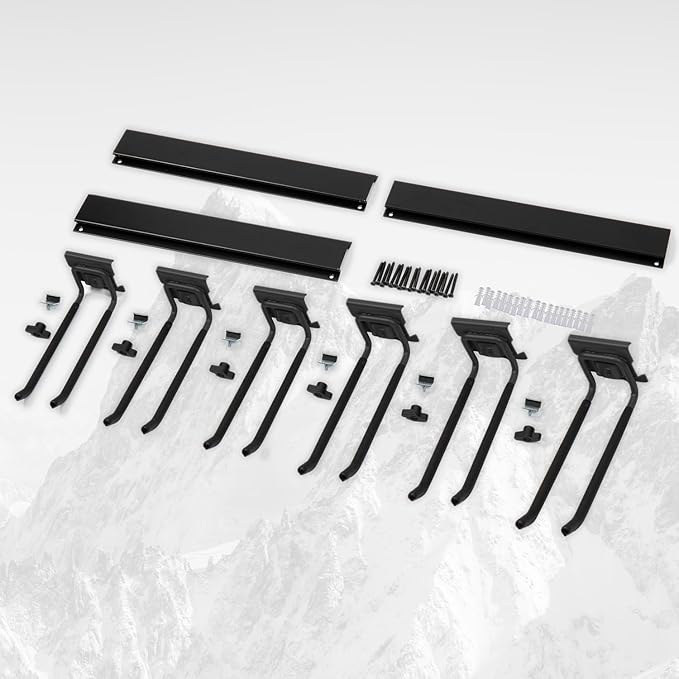 Garage Organization Wall Mount, 48inch Garden Tool Organizer with 6 Clamping Hooks, Heavy Duty, Garage Hanging Storage Rack for Yard Tools, Shovel, Shed, Hold Up to 420lbs (48Inch Black)