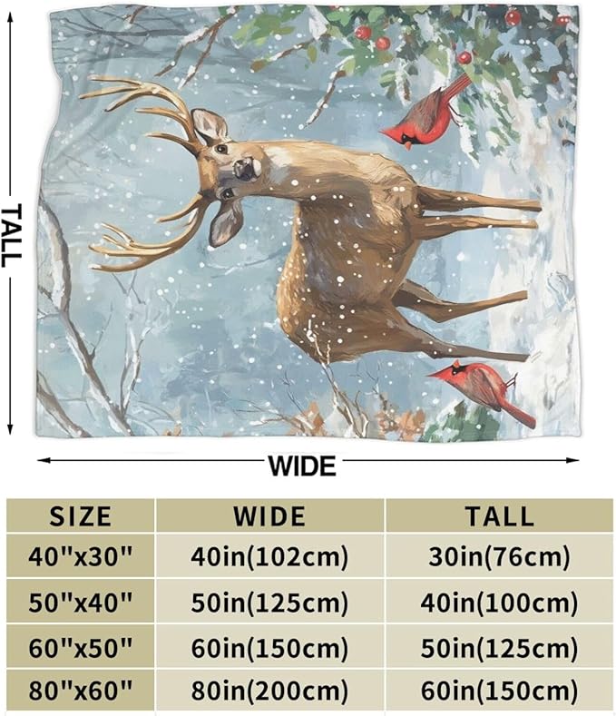 Deer Blanket, Soft Plush Fleece Cabin Animal Throw Blanket - Cozy Warm Stuffed Blankets Bedding Deer Gifts for Women Girls Kids Adults 50"X60"